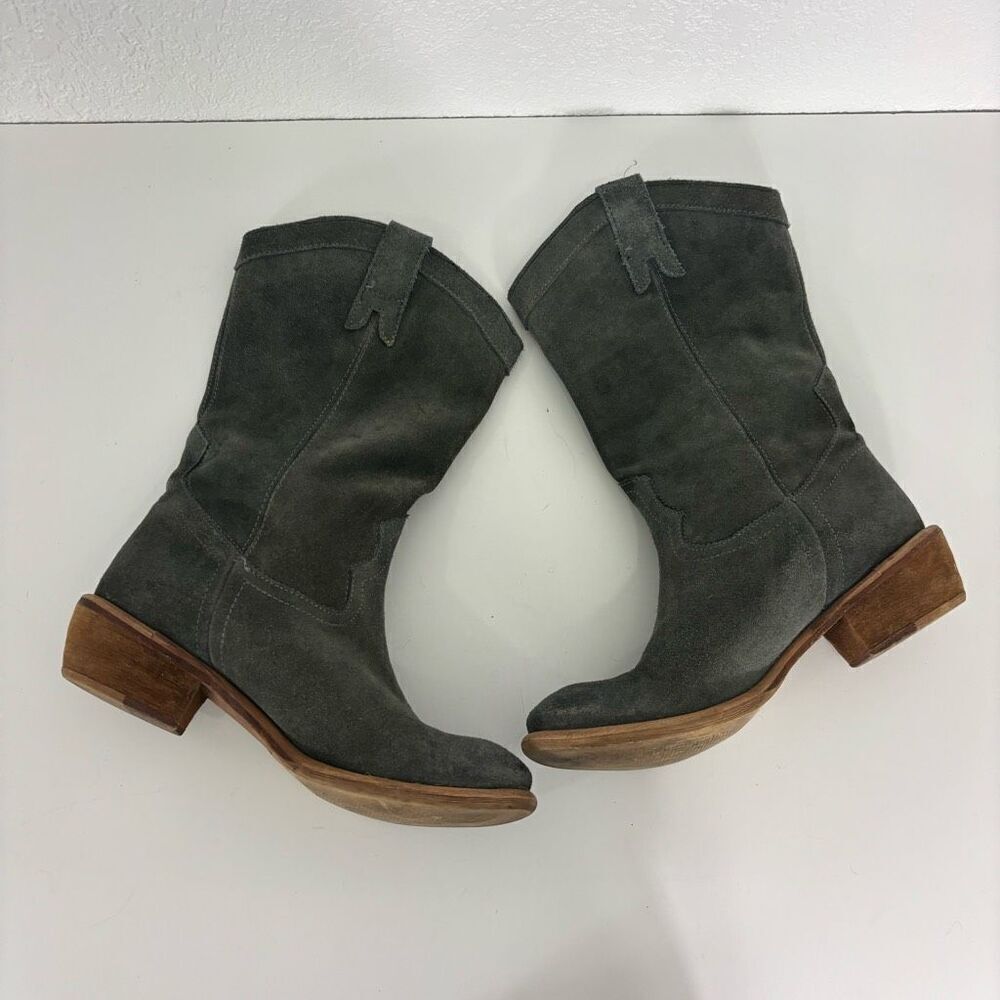Bronx Grey Suede Tall Low Heel Western Pull On Boots - Picture 7 of 9